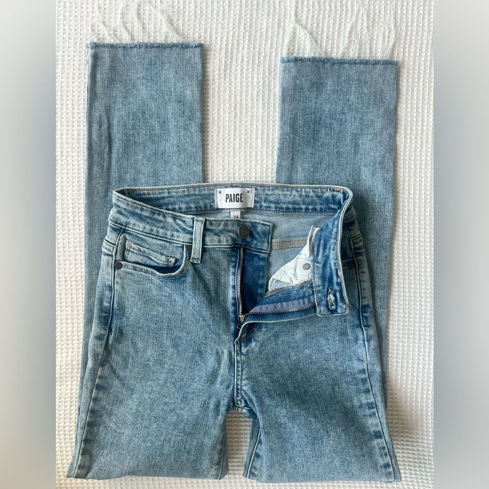 PAIGE Women's Hoxton Straight Light Wash Fray Hem Ankle Jeans Size 24 - Picture 7 of 14